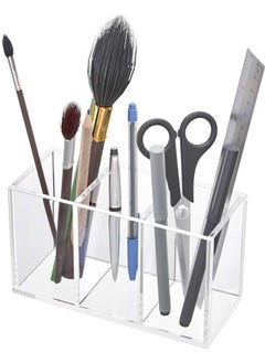 NIIMBOT Acrylic Pen Holder 3 Compartments,Clear Pencil Holder Organizer Makeup Brush Holder for Office Desk Accessories, Cosmetic Brush Storage Box, Dorm, Bathroom, Kitchen  - Image 1