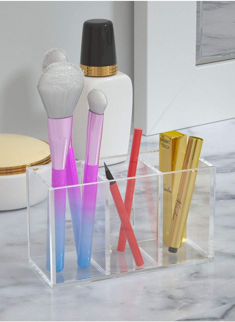 NIIMBOT Acrylic Pen Holder 3 Compartments,Clear Pencil Holder Organizer Makeup Brush Holder for Office Desk Accessories, Cosmetic Brush Storage Box, Dorm, Bathroom, Kitchen  - Image 4