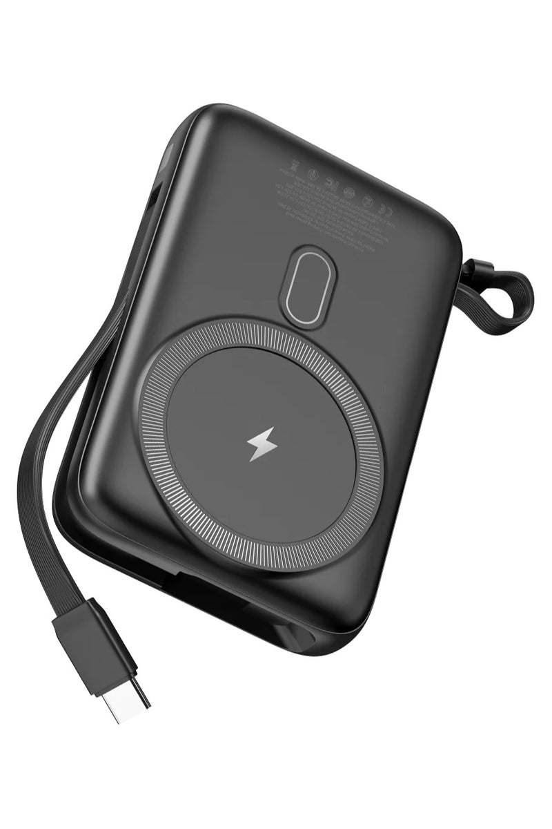 GREEN LION Luzern 20000 mAh MagSafe Power Bank / 20W PD Output / 22.5W USB-A Port / 20000mAh Wireless Charger Powerbank / LED Display / 15W Max Wireless Output / Built-in Dual Cable USB-C & Lightning - Black - Image 2