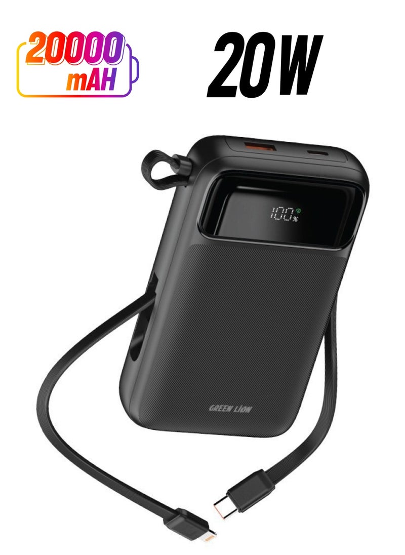 GREEN LION - Luzern 20000 mAh MagSafe Power Bank / 20W PD Output / 22.5W USB-A Port / 20000mAh Wireless Charger Powerbank / LED Display / 15W Max Wireless Output / Built-in Dual Cable USB-C & Lightning - Black - Image 1