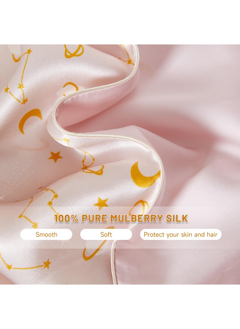 THXSILK Natural Mulberry Silk Pillowcase for Hair and Skin  6A+ Grade Mulberry Silk Pillow Case Standard Size  Real Silk Pillowcase with Concealed Zipper(Peachy Beige Constellation Pattern  Standard)
