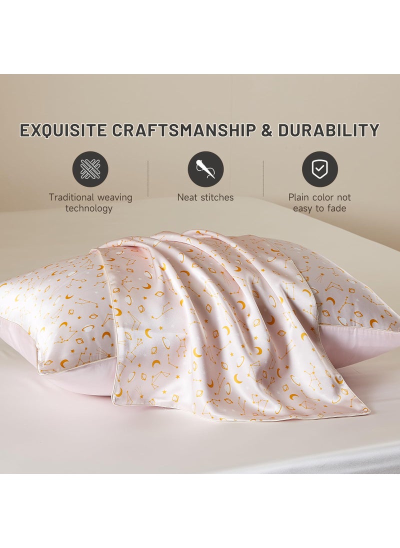 THXSILK Natural Mulberry Silk Pillowcase for Hair and Skin  6A+ Grade Mulberry Silk Pillow Case Standard Size  Real Silk Pillowcase with Concealed Zipper(Peachy Beige Constellation Pattern  Standard)