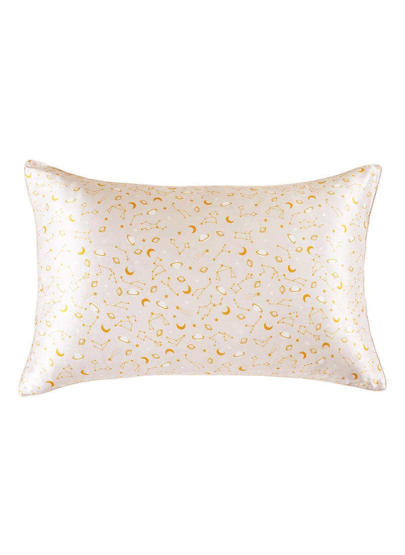 THXSILK Natural Mulberry Silk Pillowcase for Hair and Skin  6A+ Grade Mulberry Silk Pillow Case Standard Size  Real Silk Pillowcase with Concealed Zipper(Peachy Beige Constellation Pattern  Standard)