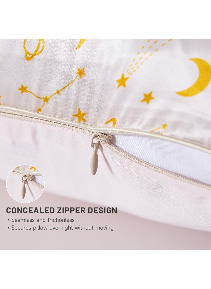 THXSILK Natural Mulberry Silk Pillowcase for Hair and Skin  6A+ Grade Mulberry Silk Pillow Case Standard Size  Real Silk Pillowcase with Concealed Zipper(Peachy Beige Constellation Pattern  Standard)