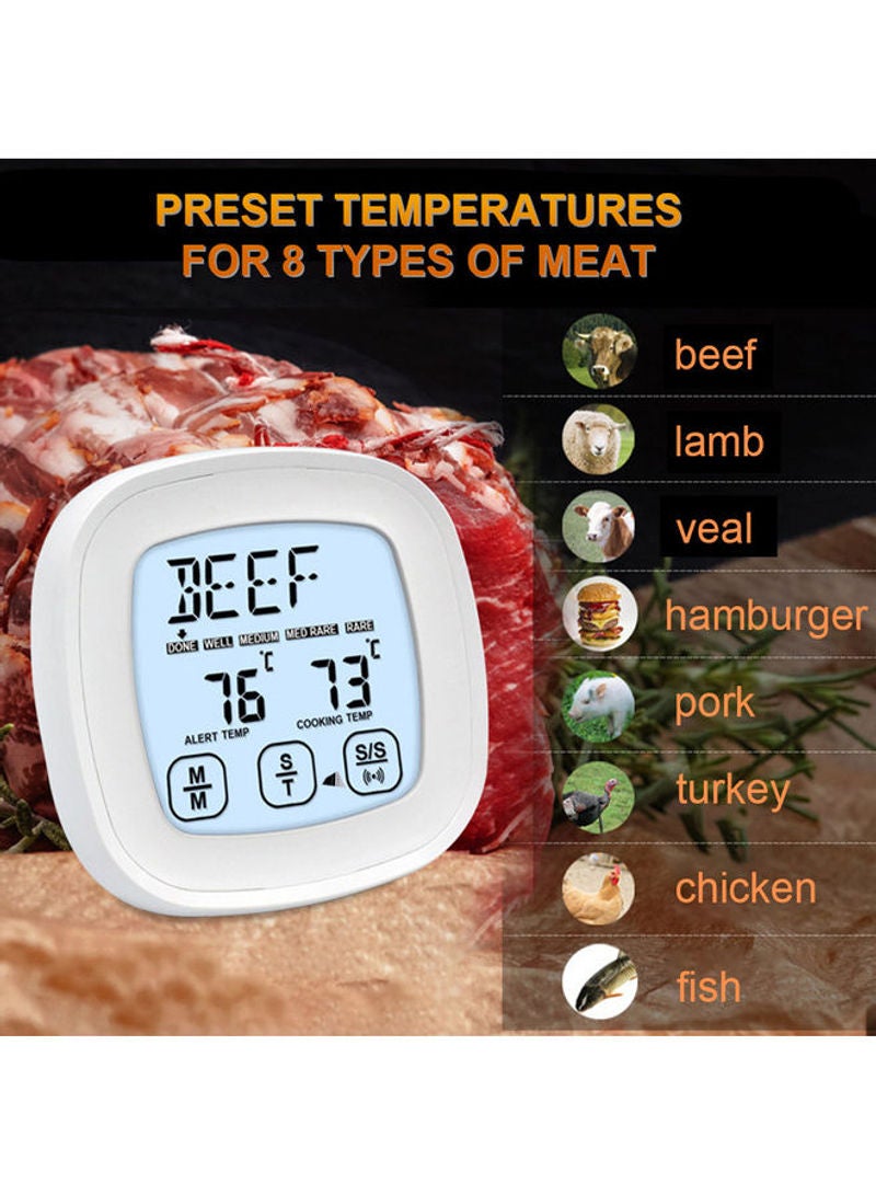 Digital Timer Contact Screen Waterproof Meat Food Thermometer White 19x3x9cm - Image 5