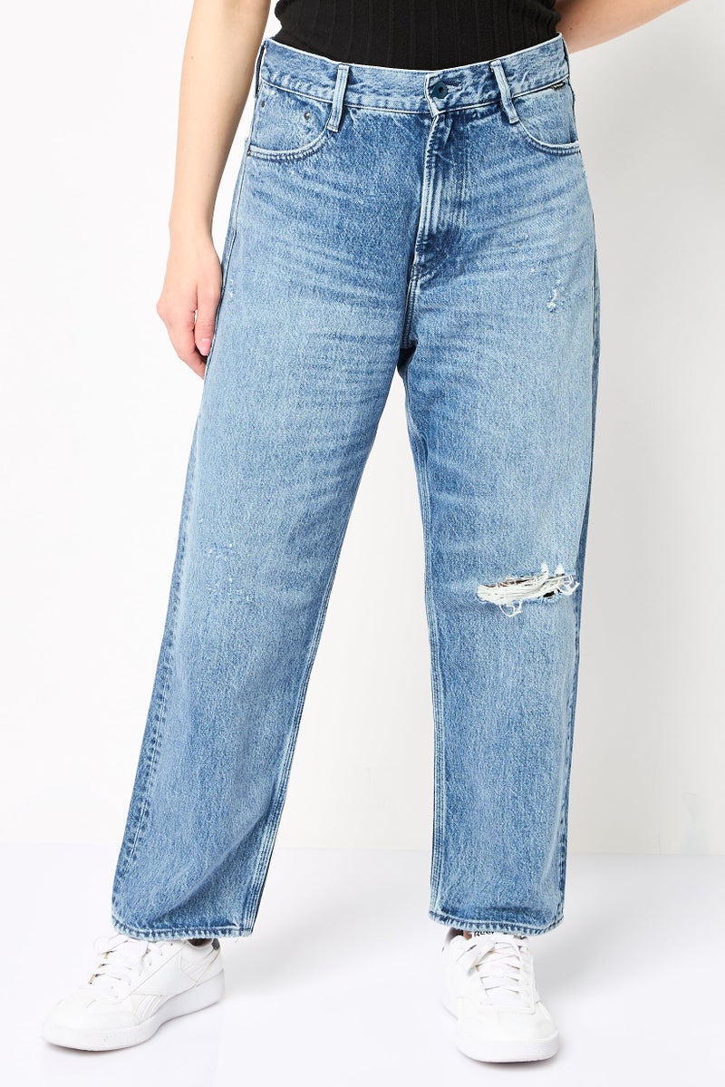G-Star RAW جينز نسائي واسع بتصميم ممزق، أزرق - Image 1