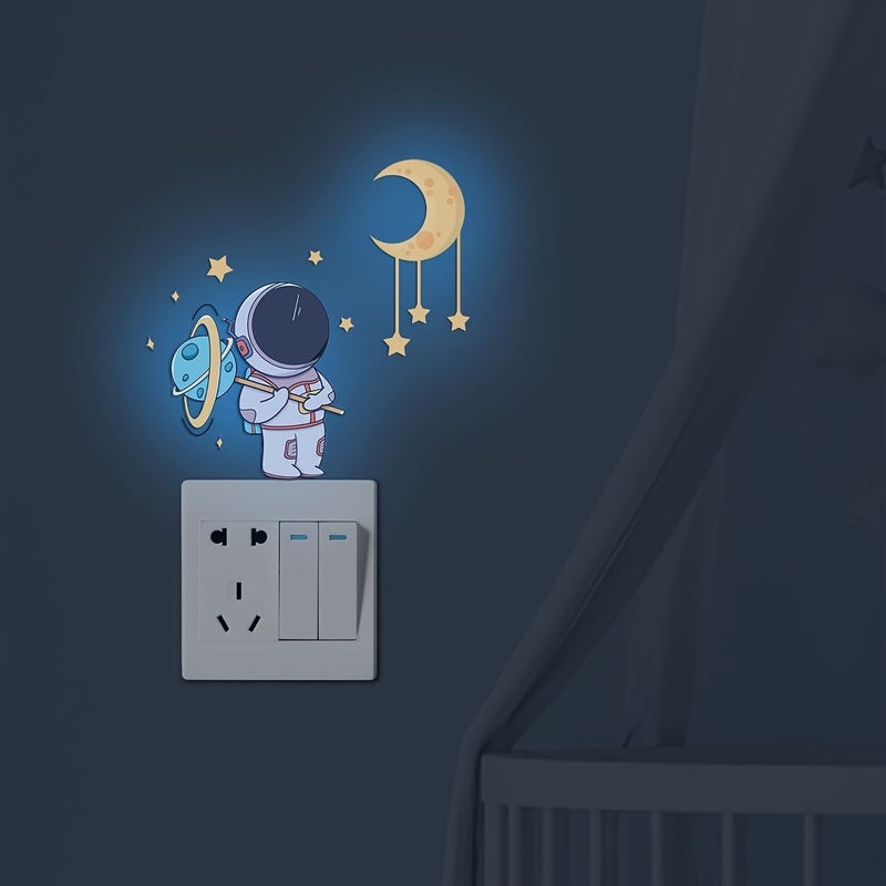 Green Light Glow In The Dark Astronaut Switch Sticker For Wall Decor - Image 1