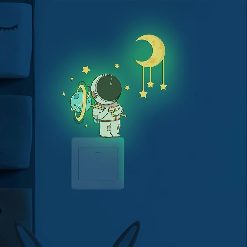 Green Light Glow In The Dark Astronaut Switch Sticker For Wall Decor - Image 4