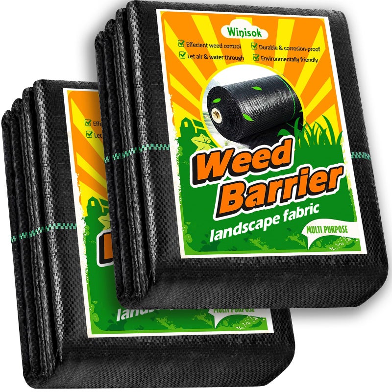 Winisok Weed Barrier Landscape Fabric Heavy Duty, 3FT x 100FT Thicken Garden Fabric Weed Mats Cloth, Durable Weed Control Mulch Breathable for Landscaping Weed Blocker Garden Bed Cover(2 Pack 3x50FT) - Image 1