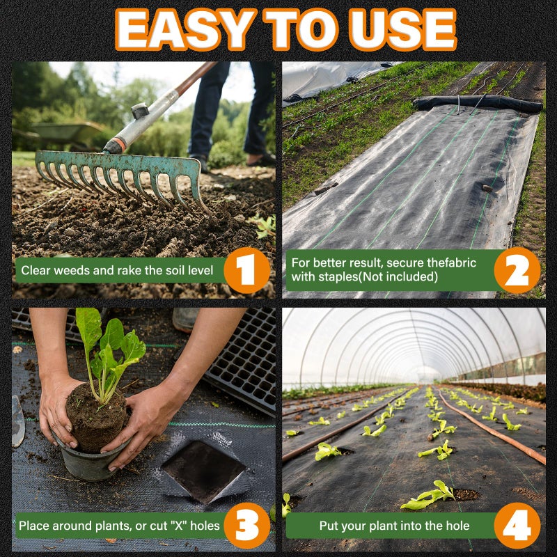 Winisok Weed Barrier Landscape Fabric Heavy Duty, 3FT x 100FT Thicken Garden Fabric Weed Mats Cloth, Durable Weed Control Mulch Breathable for Landscaping Weed Blocker Garden Bed Cover(2 Pack 3x50FT) - Image 4
