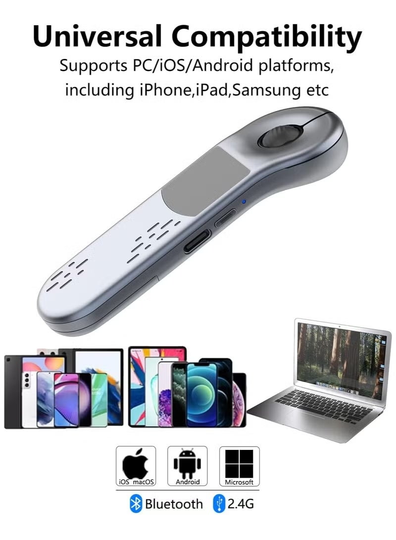 BlueFire Multifunctional Wireless Air Mouse Remote Control – Bluetooth & 2.4GHz Dual Mode, Presentation Clicker with Touchpad & Gesture Control, Compatible with Windows, Mac, iOS, Android, Tablets, Smartphones & Smart TVs – Silver Lightweight Rechargeable Air Mouse for PowerPoint, Keynote, Google Slides, TikTok, Kindle & Media – Ergonomic Anti-Slip Design with Voice Control, Volume Control & USB Receiver – Professional Wireless Presenter & Universal Remote - Image 2