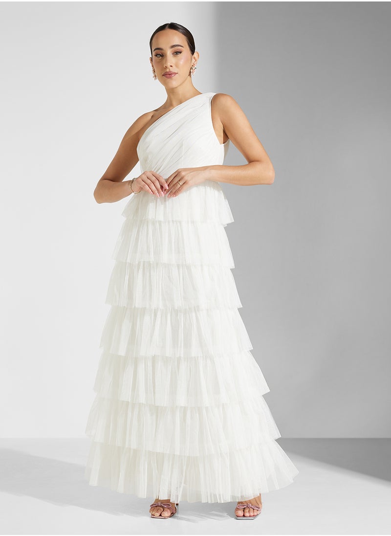 Anaya With Love One Shoulder Tiered Tulle Bridal Maxi Dress  - Image 4