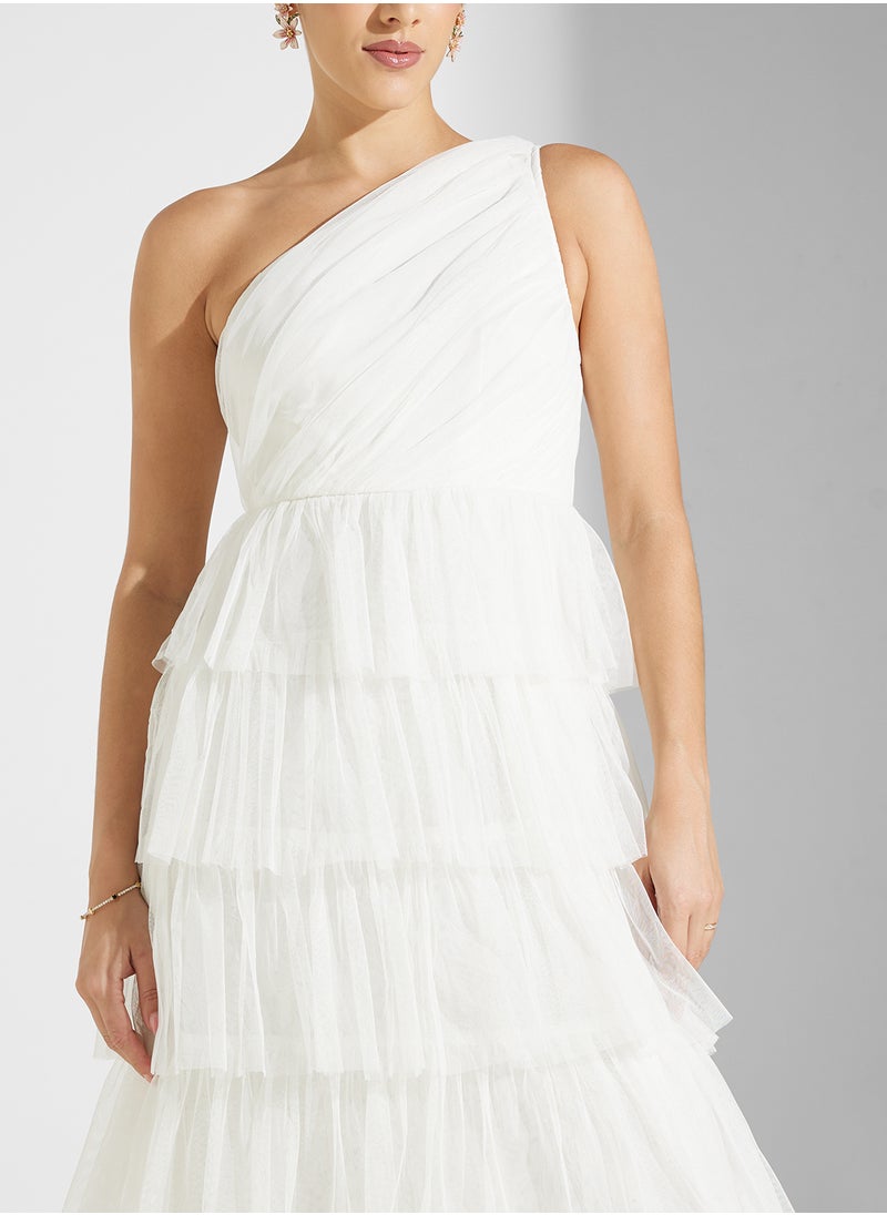 Anaya With Love One Shoulder Tiered Tulle Bridal Maxi Dress  - Image 3