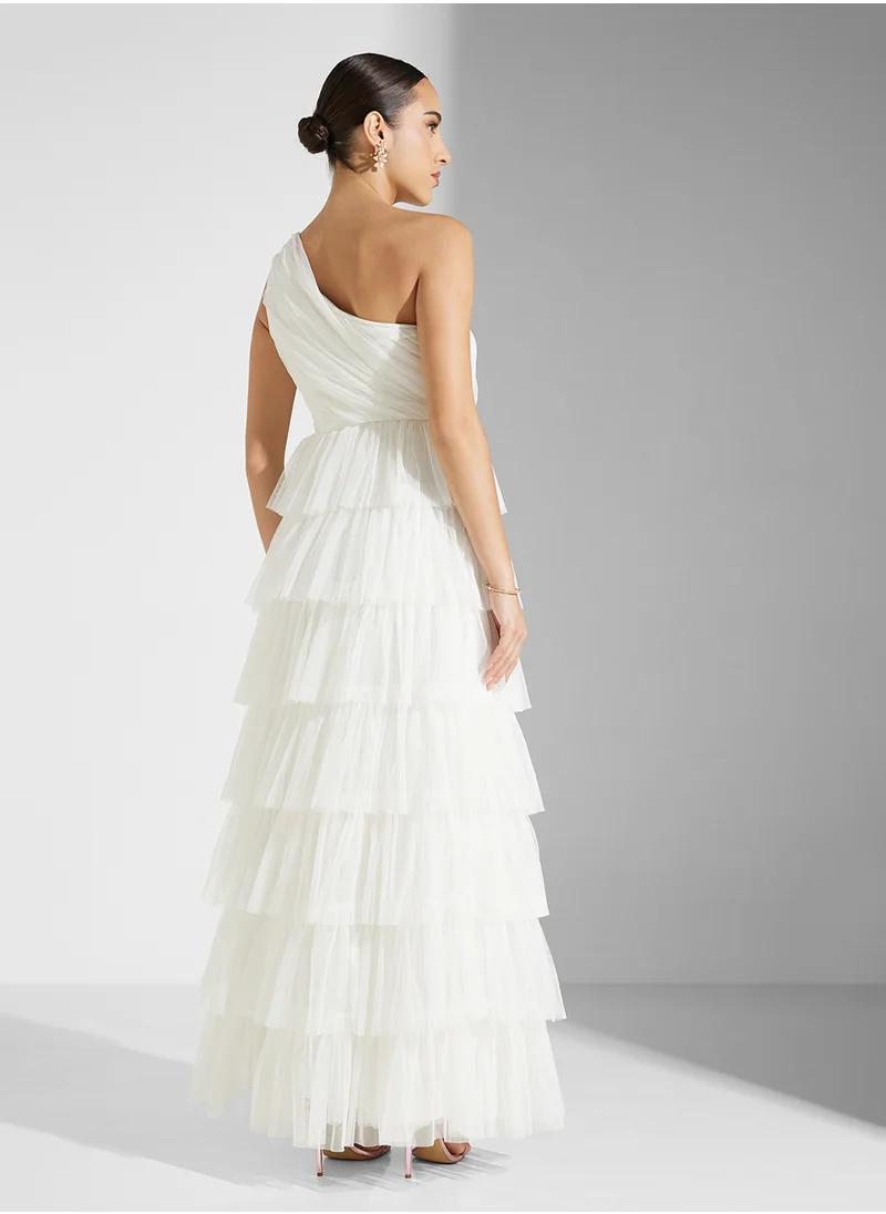 Anaya With Love One Shoulder Tiered Tulle Bridal Maxi Dress