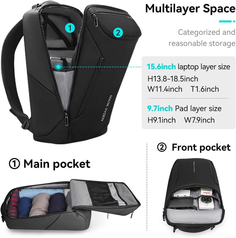 MARK RYDEN mens backpack Large Capacity waterproof laptop backpack business men with USB Charging Port for Official Travel Hiking Pack Fits Under 17.3 Inch Laptop - Image 4