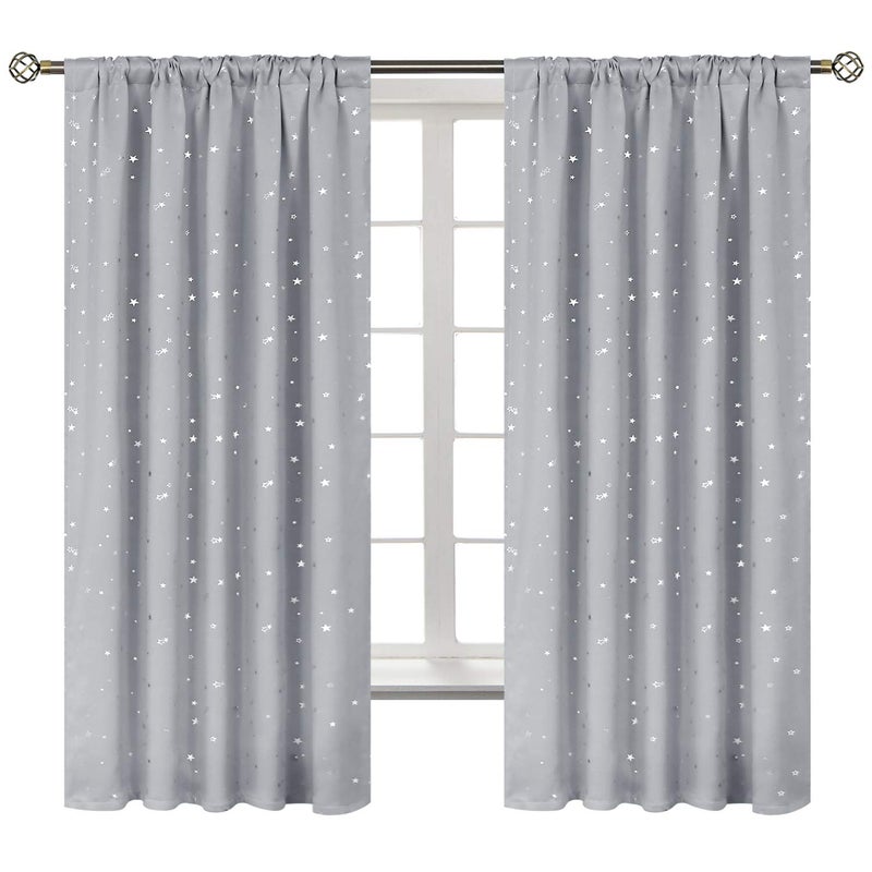 BGment Kids Blackout Curtains for Bedroom Rod Pocket Room Darkening Curtains Decoration Thermal Insulation Window Drapes for Nursery Children Room 2 Panels Each 42 x 63 Inch Light Grey