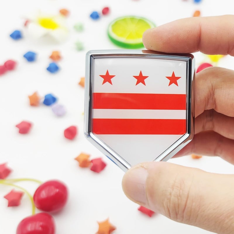 Overdecor District of Columbia Flag Decal Stickers Car Emblem Washington DC Car Accessories Decorations Chrome Shield Flag Sticker Decals for Cars Truck Vehicles, 2 Pack - Image 2