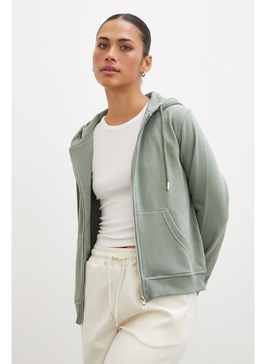 Never More Zippered Hooded Sweatshirt Green  - Image 2