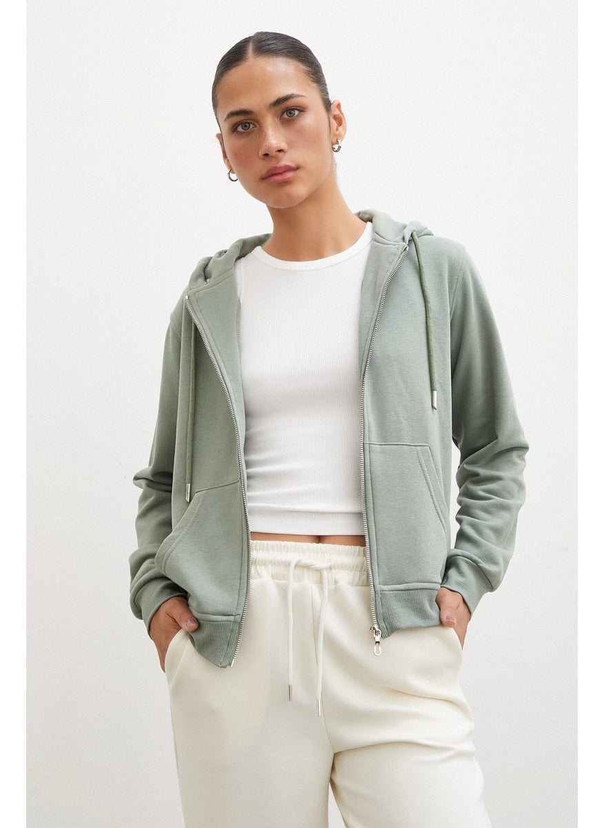 Never More Zippered Hooded Sweatshirt Green  - Image 3