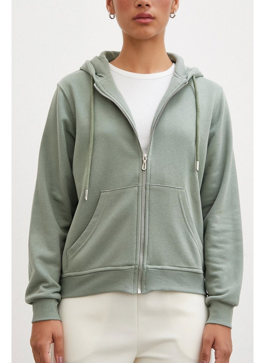 Never More Zippered Hooded Sweatshirt Green  - Image 4
