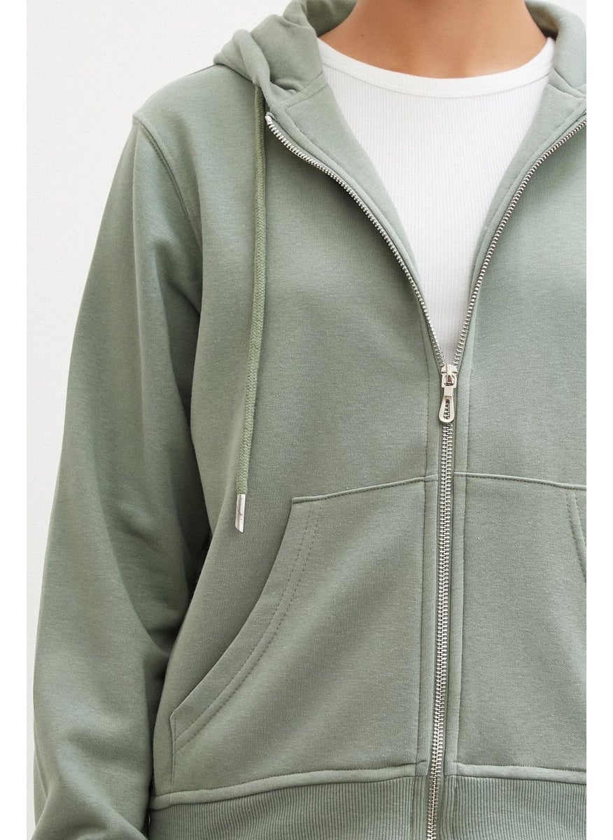 Never More Zippered Hooded Sweatshirt Green  - Image 5