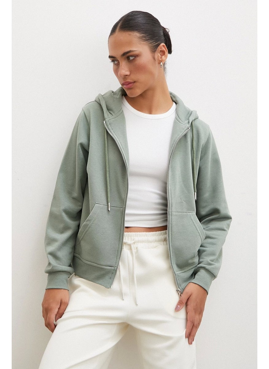 Never More Zippered Hooded Sweatshirt Green  - Image 1