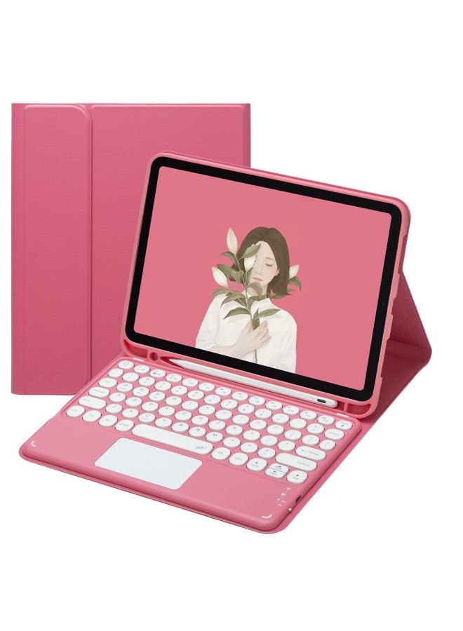 For IPad Wireless Bluetooth Touch Keyboard 110.9.7 "round Hat Air5 Wonderful Control Mini6 Leather M4-Color:Begonia Red Leather Case + Keyboard (Touch Upgrade)-Product Type:Ipad Air7 11inch (m3) 2025  - Image 1