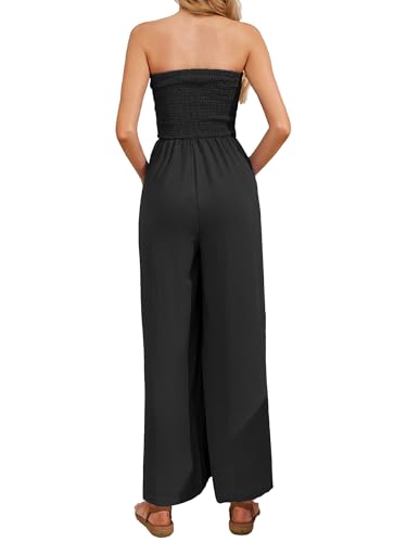 AUXDIO Black Strapless Jumpsuits for Women Casual Dressy Summer Prom Sleeveless Wide Leg Pant Romper with Pockets Black S - Image 3
