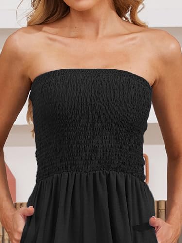 AUXDIO Black Strapless Jumpsuits for Women Casual Dressy Summer Prom Sleeveless Wide Leg Pant Romper with Pockets Black S - Image 4