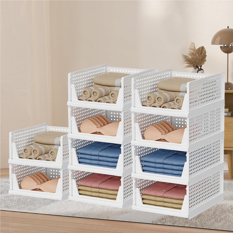 Kuber Industries Kuber Industries Storage Organizer Wardrobe Organizer For Clothes Cupboard Organizer Foldable Shirt Stacker Box Cloth Box for Almirah Closet Storage Basket Large Pack of 10 White  - Image 1
