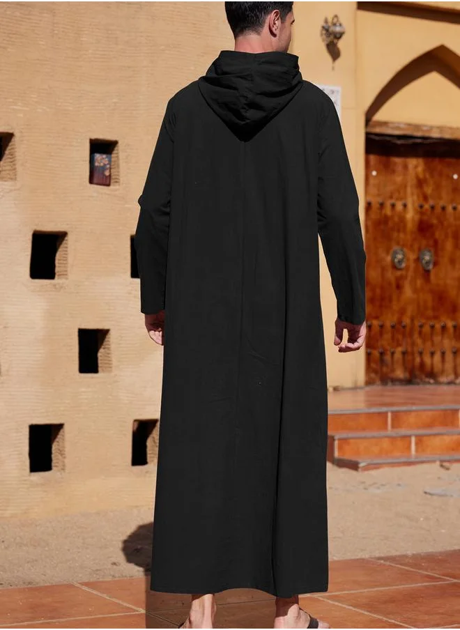تايك تو Take Two Solid Hooded Long Sleeve Buttoned Longline Robe