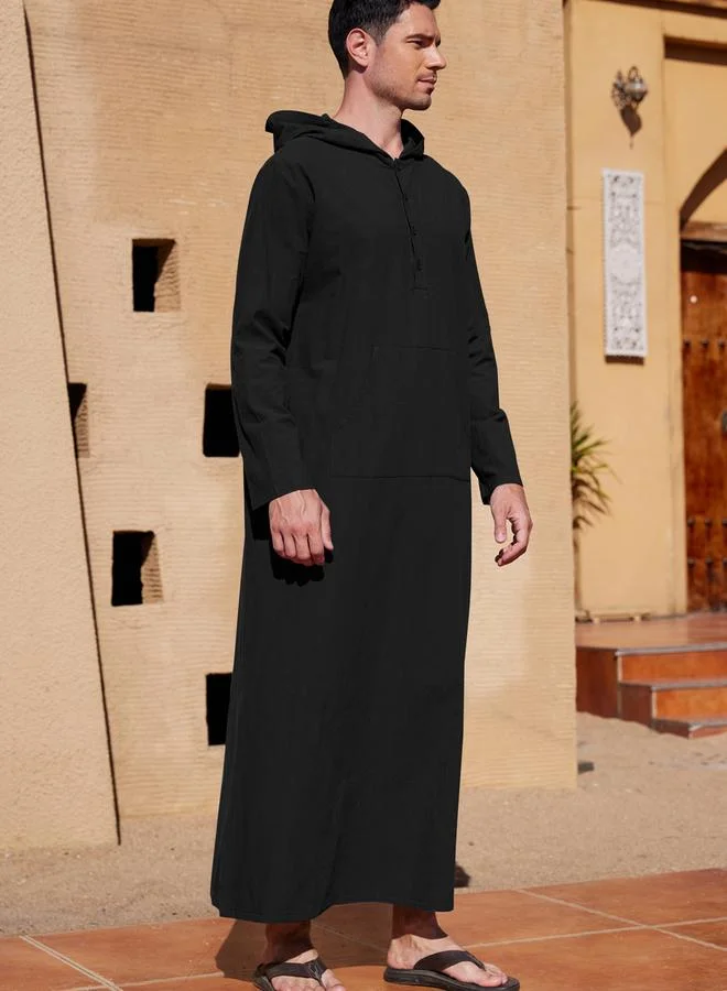 Take Two Take Two Solid Hooded Long Sleeve Buttoned Longline Robe