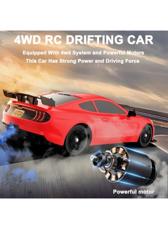 Remote Control Car RC Drift Car 1:16 Scale 4WD 18KM/H High Speed Model Vehicle 2.4GHz with LED Lights Spray Rubber Tire Racing Sport Toy for Adults Boys Girls Kids Gift 2Pcs Rechargeable Batteries - Image 3