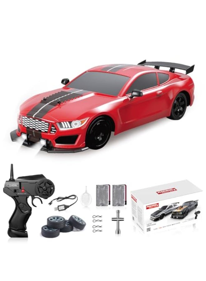 Remote Control Car RC Drift Car 1:16 Scale 4WD 18KM/H High Speed Model Vehicle 2.4GHz with LED Lights Spray Rubber Tire Racing Sport Toy for Adults Boys Girls Kids Gift 2Pcs Rechargeable Batteries - Image 1
