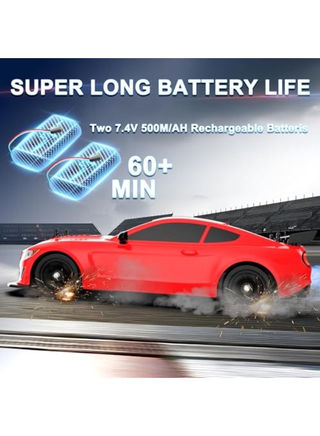 Remote Control Car RC Drift Car 1:16 Scale 4WD 18KM/H High Speed Model Vehicle 2.4GHz with LED Lights Spray Rubber Tire Racing Sport Toy for Adults Boys Girls Kids Gift 2Pcs Rechargeable Batteries - Image 4