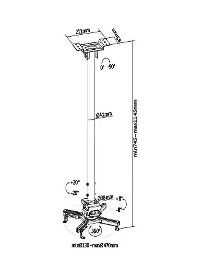 Skill Tech SH 08PB Heavy-Duty Projector Ceiling Mount for Pitched or Flat Ceiling, Profile 745–1145mm, 35kg Load Capacity – Black  - Image 2