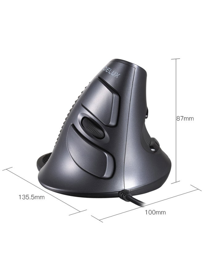 Delux M618 Ergonomic Vertical Mouse, Wired Mouse, Silent Office Mouse For Computer And Laptop, Portable With Detachable Palm Rest - Image 5