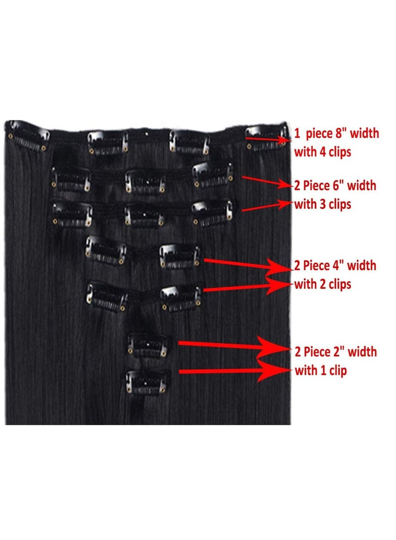 إستيل 7 قطع 16 مشابك 24 بوصة سميكة مجعد مستقيم كامل الرأس كليب في لحمة مزدوجة الشعر البني الفاتح - Image 5