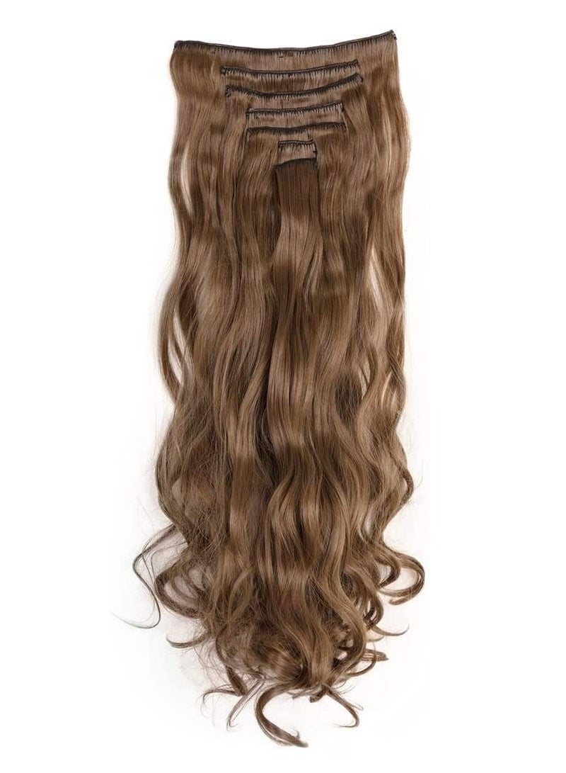 إستيل 7 قطع 16 مشابك 24 بوصة سميكة مجعد مستقيم كامل الرأس كليب في لحمة مزدوجة الشعر البني الفاتح - Image 4