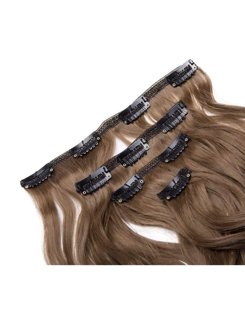 إستيل 7 قطع 16 مشابك 24 بوصة سميكة مجعد مستقيم كامل الرأس كليب في لحمة مزدوجة الشعر البني الفاتح - Image 2