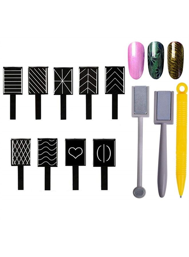 MWOOT 12Pcs Magnet Plate Wand Board Nail Magnet Tool, Mwoot Nail Magnet Pens And Double-headed Strong Cat Eyes Magnet Stick Dotting pens For 3D Gel Polish Nail Art - Image 1