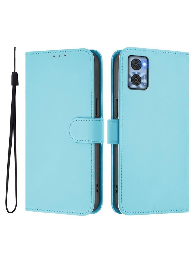 اس-توب جراب لهاتف Motorola Moto E22 4G / E22i 4G مصنوع من الجلد بلون سادة مع حبل تعليق - Image 2