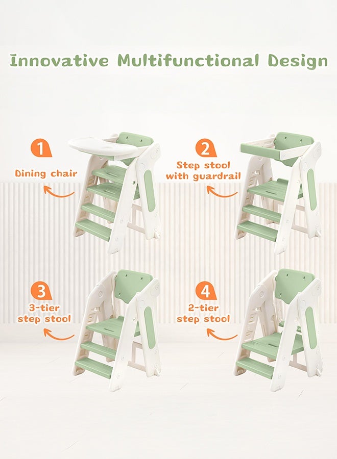 XiuWoo 4-in-1 Convertible Toddler Tower & Step Stool - Adjustable Height Learning Tower with Safety Rail & Removable Tray | Foldable Design for Kitchen Counter, Bathroom Sink (Green) - Image 3
