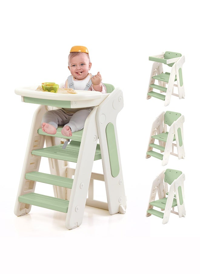 XiuWoo 4-in-1 Convertible Toddler Tower & Step Stool - Adjustable Height Learning Tower with Safety Rail & Removable Tray | Foldable Design for Kitchen Counter, Bathroom Sink (Green) - Image 1