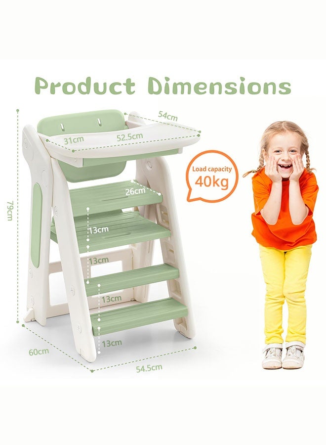 XiuWoo 4-in-1 Convertible Toddler Tower & Step Stool - Adjustable Height Learning Tower with Safety Rail & Removable Tray | Foldable Design for Kitchen Counter, Bathroom Sink (Green) - Image 2