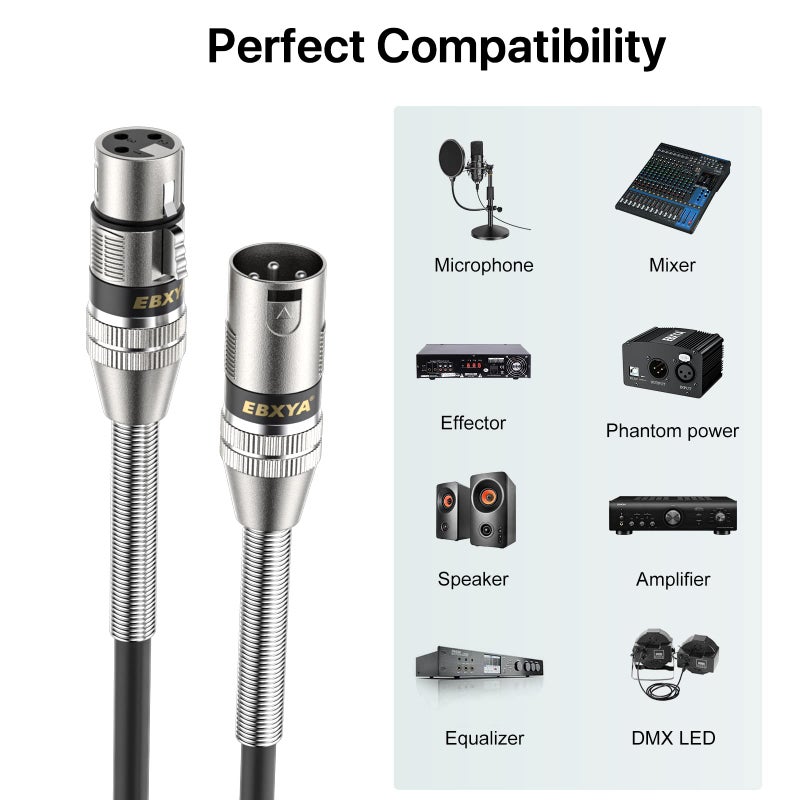 EBXYA كابلات EBXYA XLR بطول 25 قدم 6 عبوات، كابل ميكروفون معدني متوازن 3 دبابيس من ذكر إلى أنثى متوافق مع الخلاطات، السماعات، المكبرات، الميكروفون - Image 5