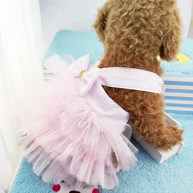 TAPBULL Dog Dresses, Fashion Pet Dog Clothes, Striped Mesh Puppy Dog Princess Dresses (Pink, Large) - Image 2