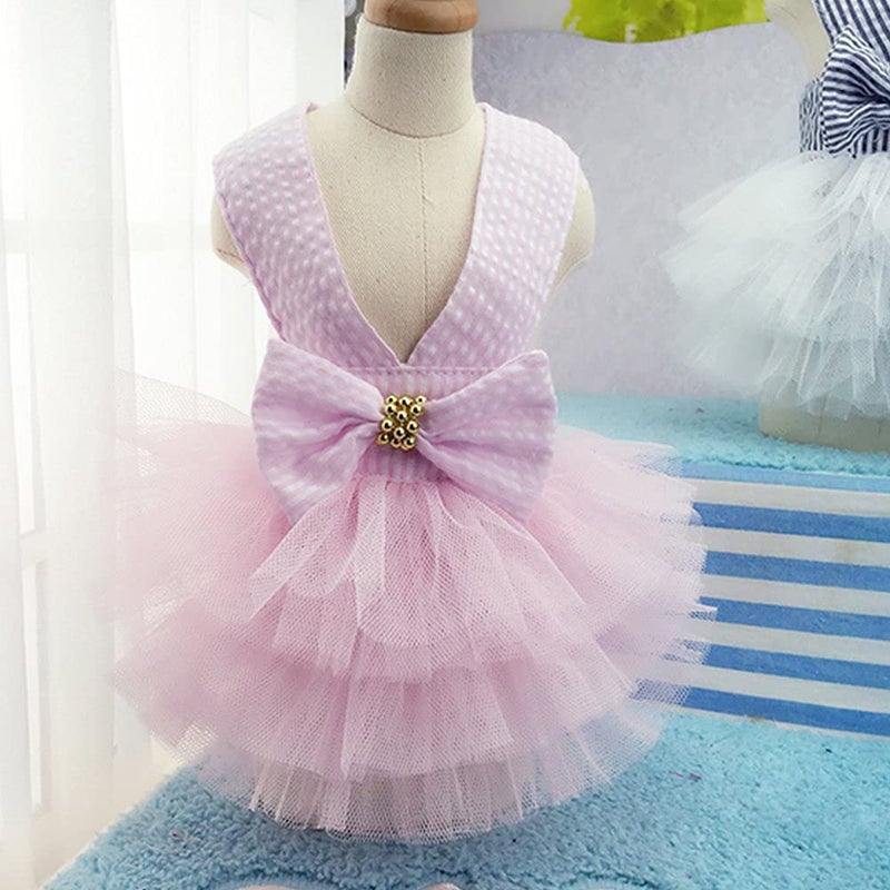 TAPBULL Dog Dresses, Fashion Pet Dog Clothes, Striped Mesh Puppy Dog Princess Dresses (Pink, Large) - Image 5