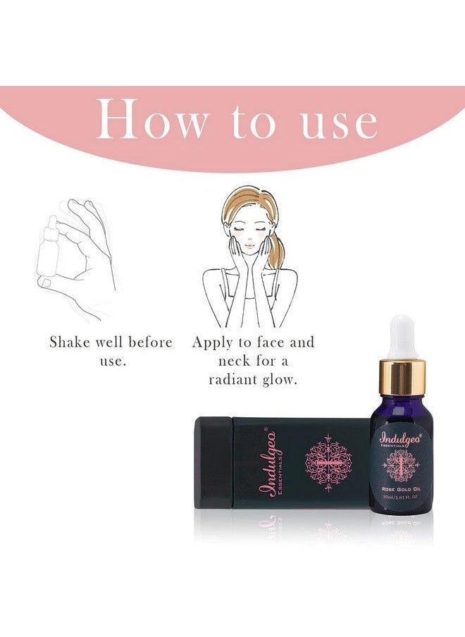 Indulgeo ESSENTIALS - زيت الجمال الوردي الذهبي (30 مل)؛ برايمر مكياج خفيف معزز بالذهب عيار 24 قيراط؛ لمكافحة الشيخوخة؛ سيروم توهج فوري؛ لجميع أنواع البشرة؛ زيت فيتامين سي الطبيعي وزيت بذور الورد - Image 1