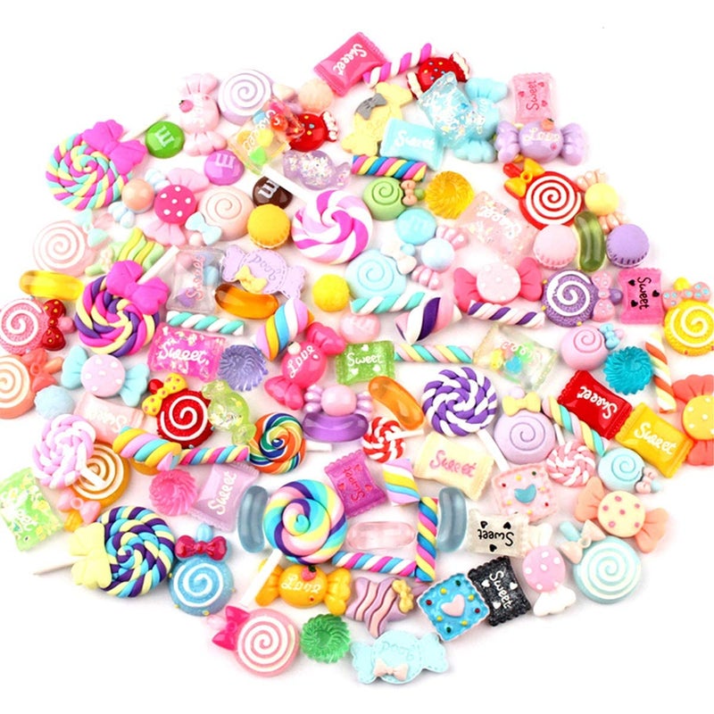 Mangdunt STUDYY 100 Pcs Candy Slime Charms Cute Set Mixed Resin Sweets Flatback Slime Making Supplies for DIY Craft Making and Ornamen DIY Scrapbooking - Image 1